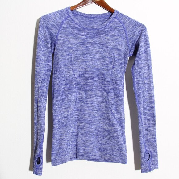Lululemon Run: Swiftly Tech Long Sleeve Crew Space Dye Heathered Pigment Blue 4 - Picture 2 of 12